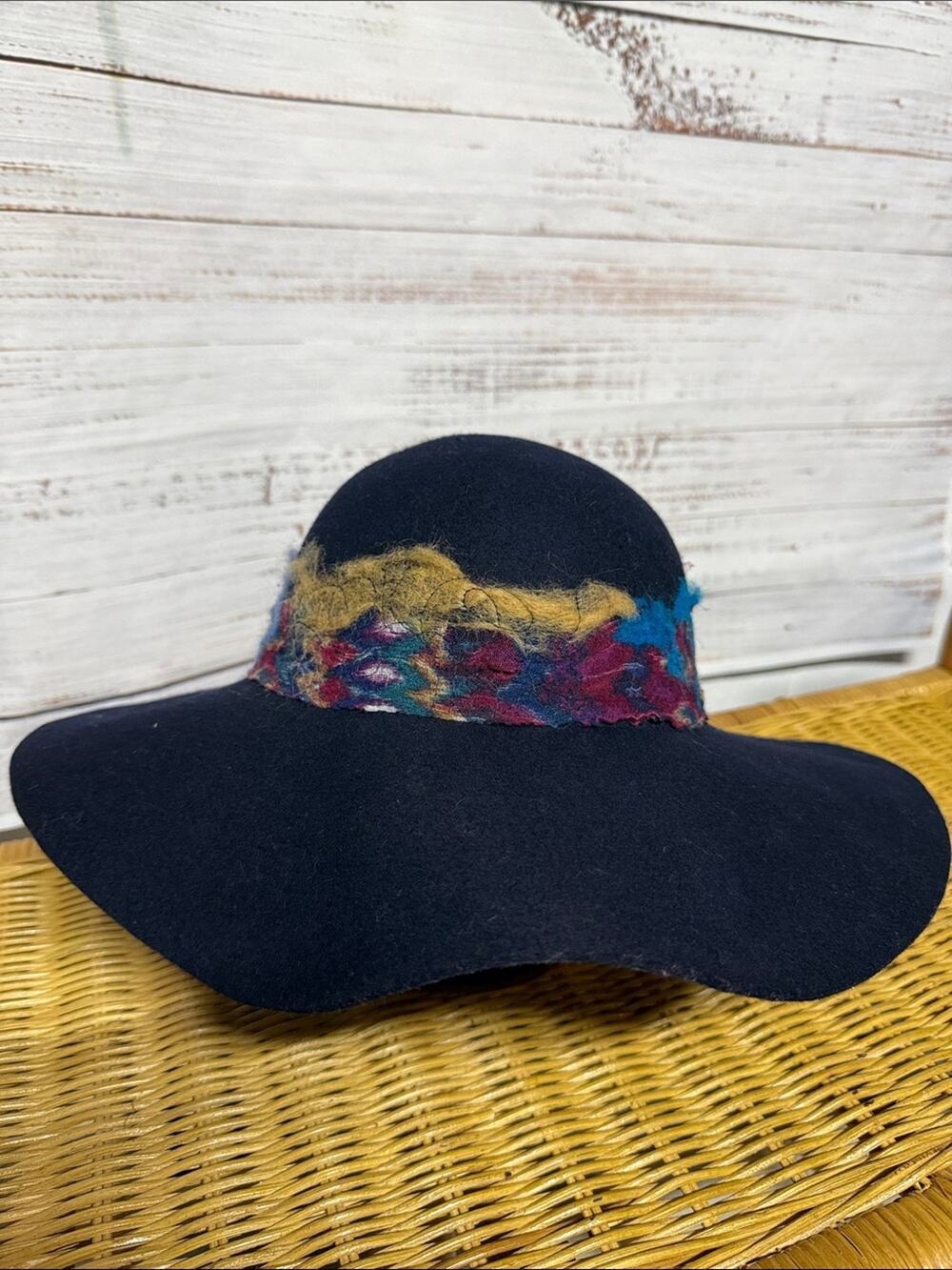 MaxiPink Wool Art Hat Navy Pink Yellow Blue